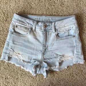 Mid/high rise light blue jean shorts